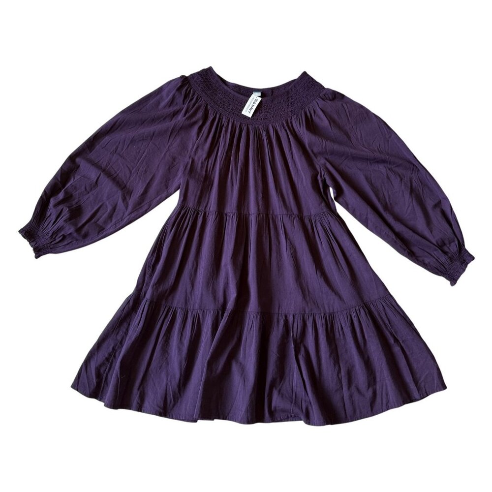 Old Navy Womens Purple Long Sleeve Tiered Mini Smocked Swing Dress M NWT